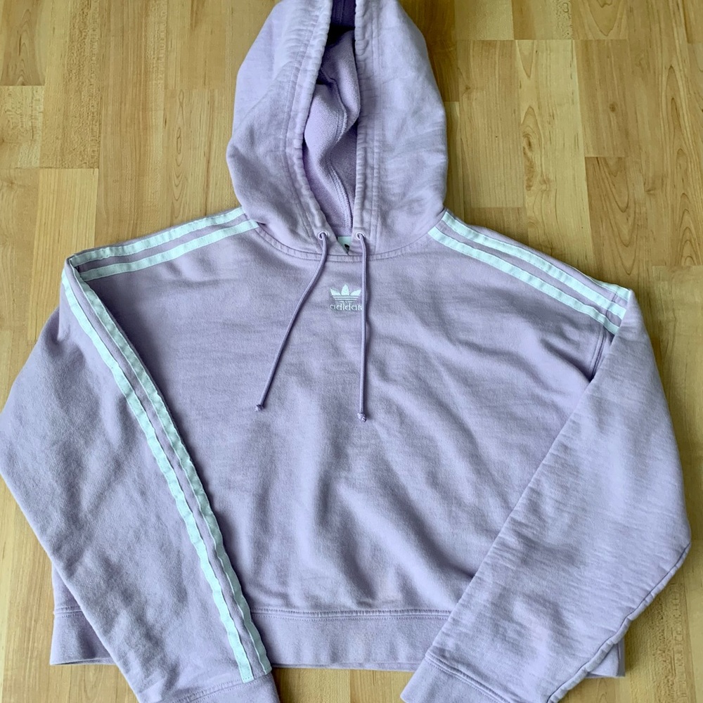 Adidas Original Three Stripe Crop Top Hooded Sweatshirt